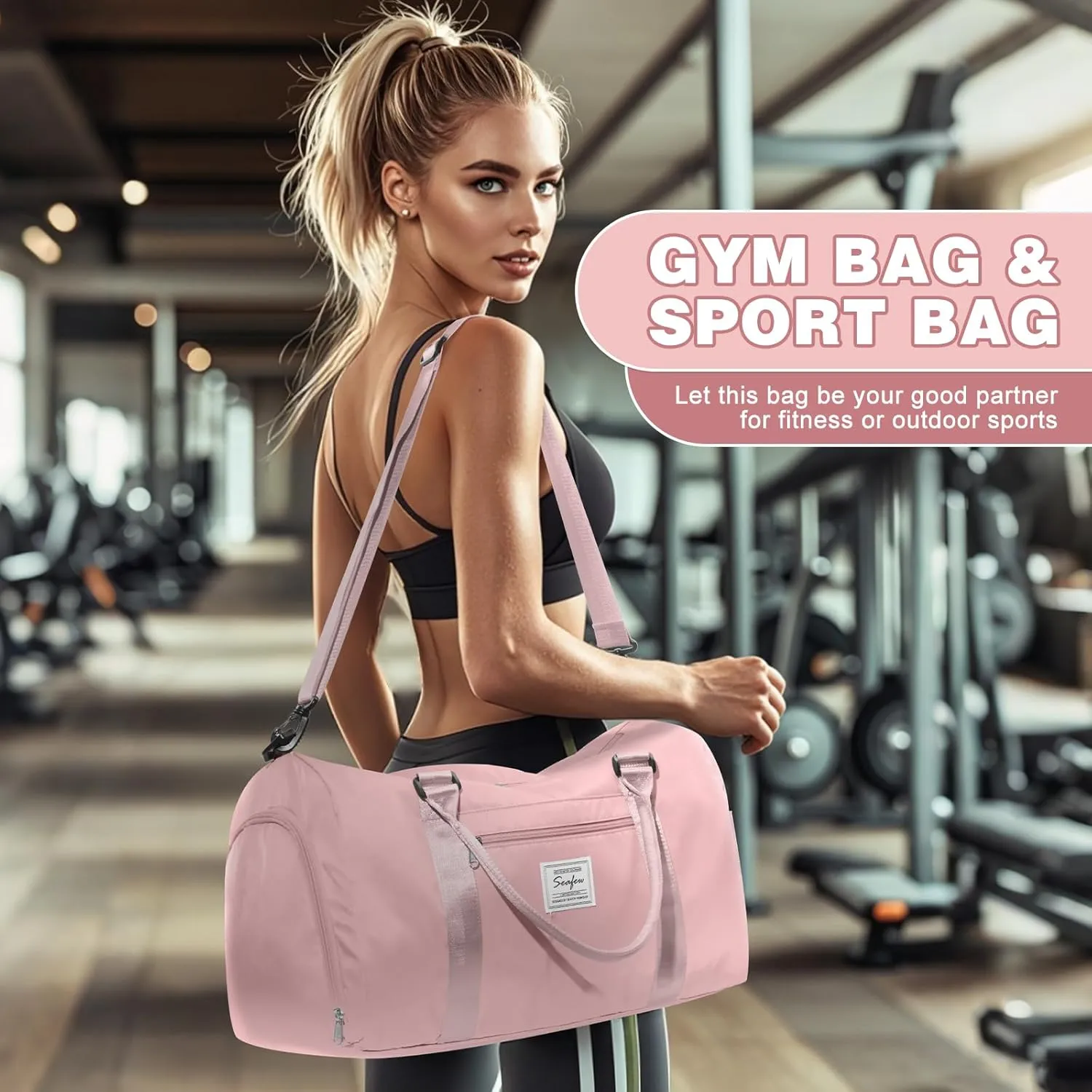 WEPLAN Sports Duffel Bag Women's Men's Sports Bag with Shoe Compartment & Wet Compartment Travel Bag Hand Luggage Bag Sports Bags Fitness Bag Gym Bag Weekender Travel Bag Swimming Bag Training Bag