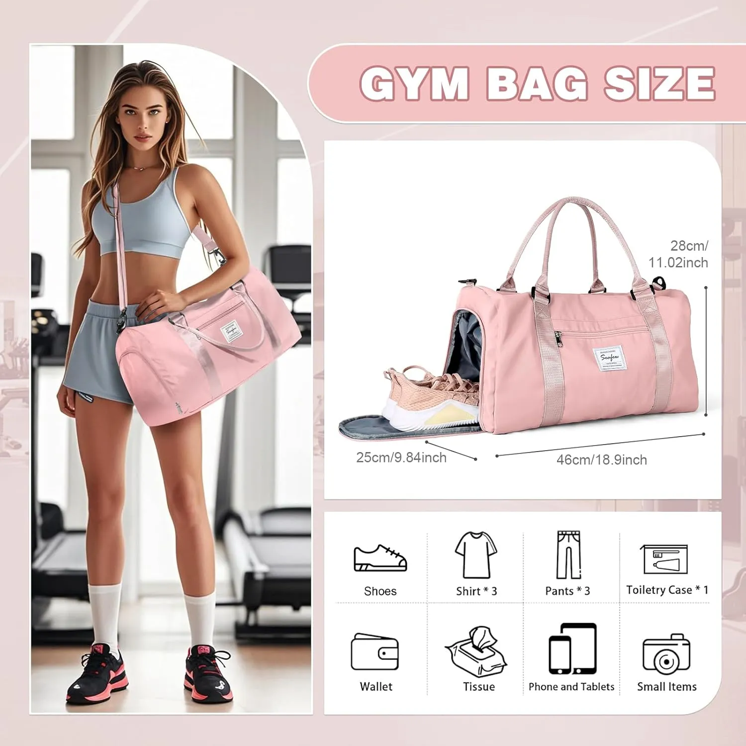 WEPLAN Sports Duffel Bag Women's Men's Sports Bag with Shoe Compartment & Wet Compartment Travel Bag Hand Luggage Bag Sports Bags Fitness Bag Gym Bag Weekender Travel Bag Swimming Bag Training Bag
