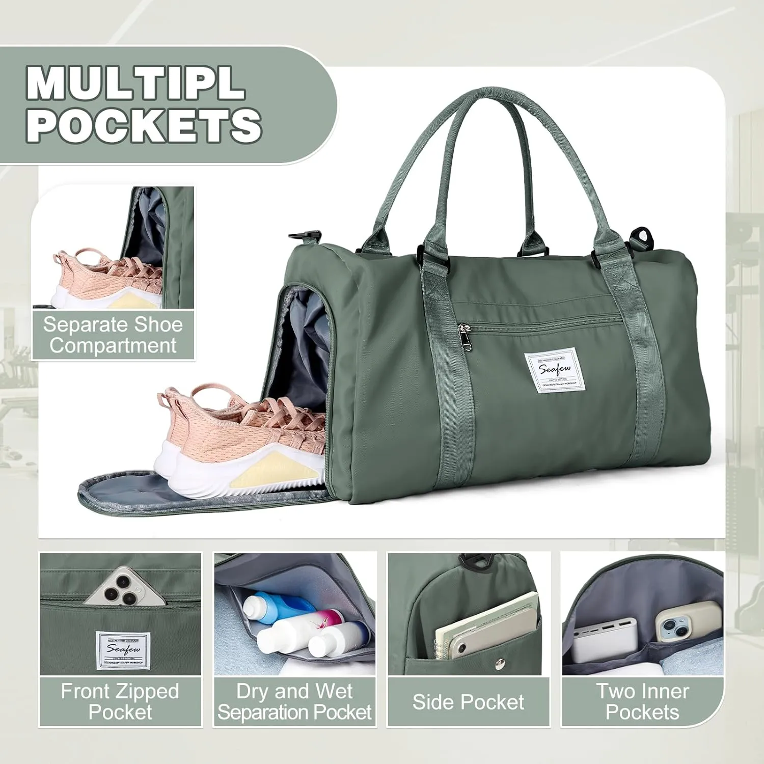 WEPLAN Sports Duffel Bag Women's Men's Sports Bag with Shoe Compartment & Wet Compartment Travel Bag Hand Luggage Bag Sports Bags Fitness Bag Gym Bag Weekender Travel Bag Swimming Bag Training Bag