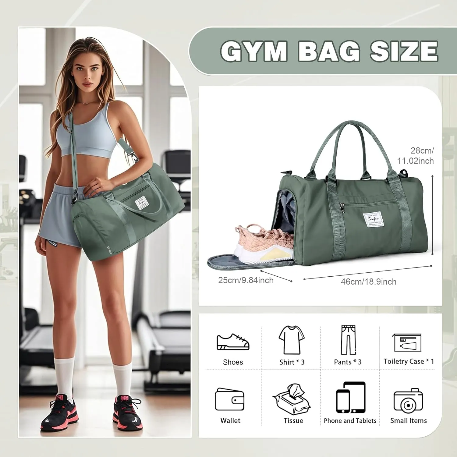 WEPLAN Sports Duffel Bag Women's Men's Sports Bag with Shoe Compartment & Wet Compartment Travel Bag Hand Luggage Bag Sports Bags Fitness Bag Gym Bag Weekender Travel Bag Swimming Bag Training Bag
