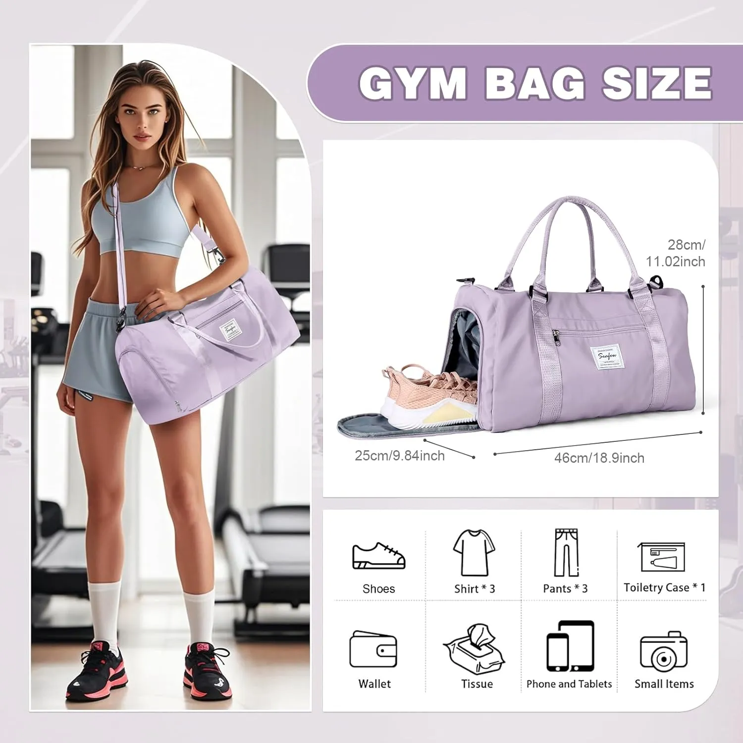 WEPLAN Sports Duffel Bag Women's Men's Sports Bag with Shoe Compartment & Wet Compartment Travel Bag Hand Luggage Bag Sports Bags Fitness Bag Gym Bag Weekender Travel Bag Swimming Bag Training Bag