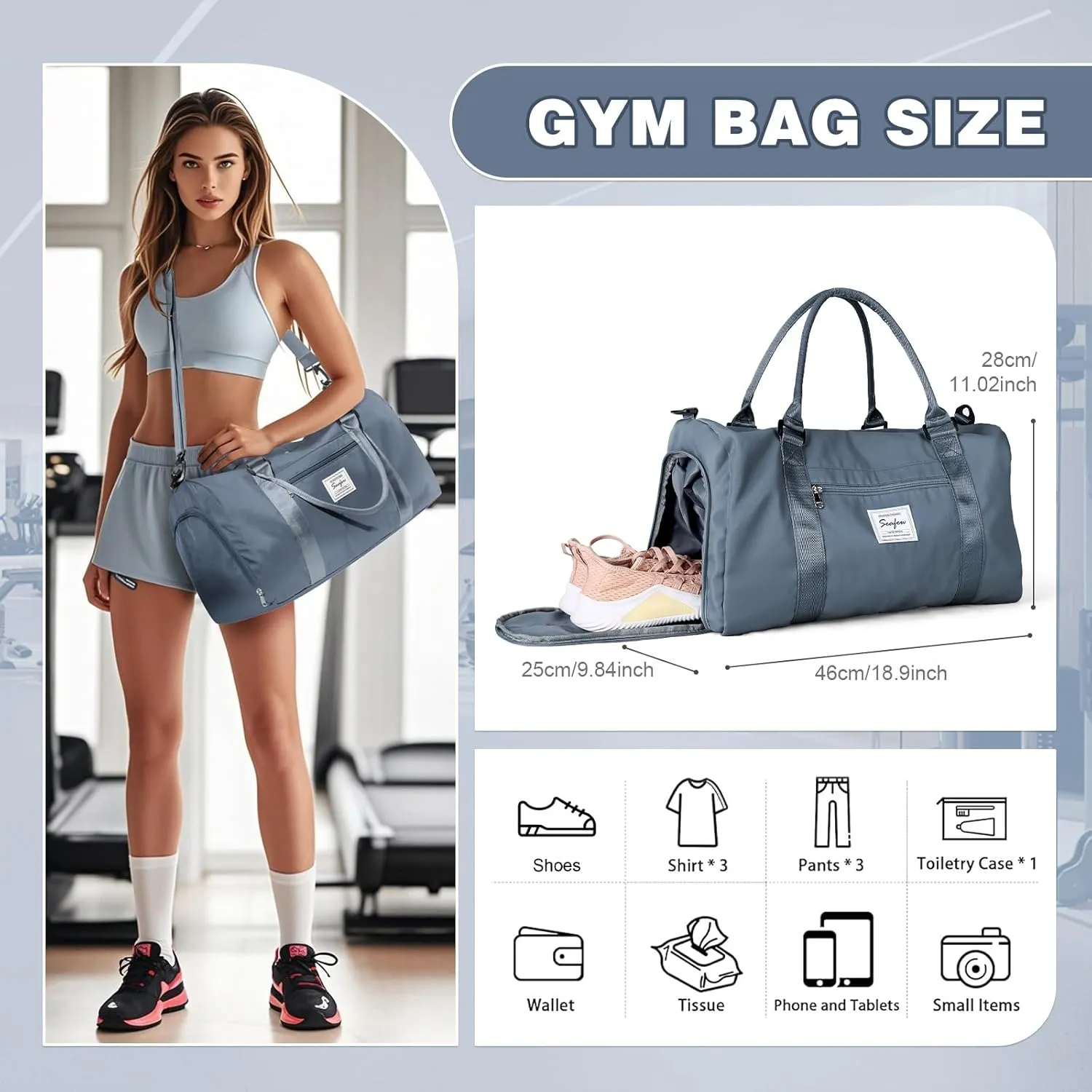 WEPLAN Sports Duffel Bag Women's Men's Sports Bag with Shoe Compartment & Wet Compartment Travel Bag Hand Luggage Bag Sports Bags Fitness Bag Gym Bag Weekender Travel Bag Swimming Bag Training Bag