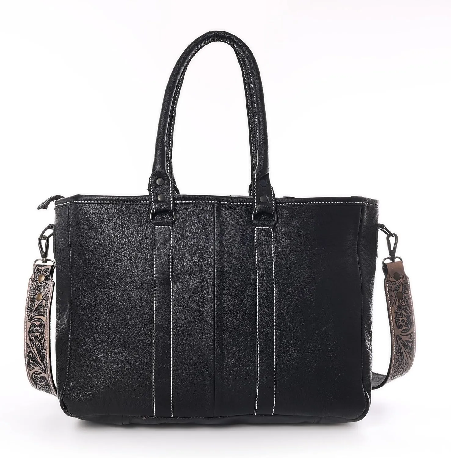 Western Cowhide Hairon Leather Tote Bag for Women With Adjustable Tooled Shoulder Strap Leather Purse