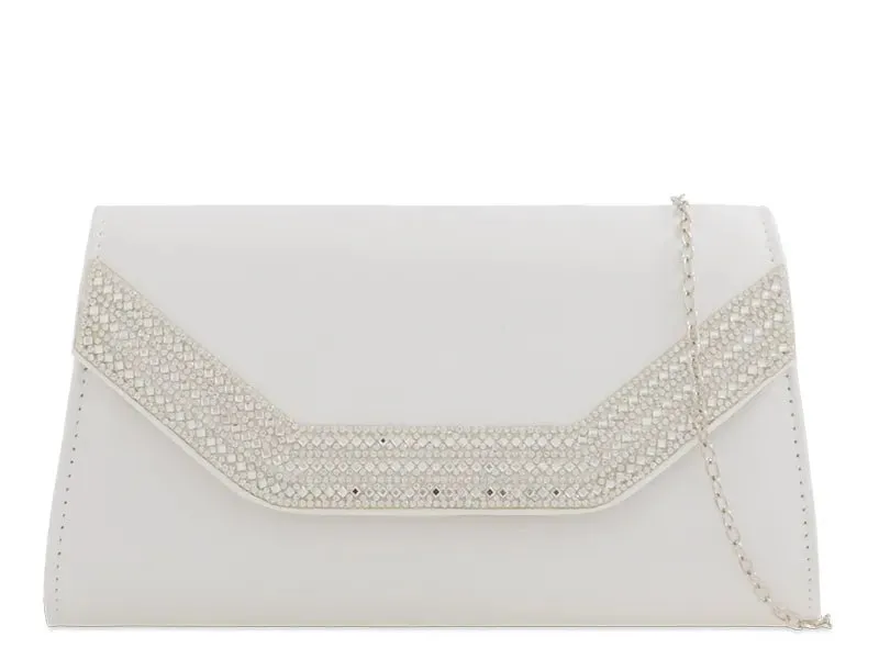 White Embellished Trim Envelope Clutch Bag