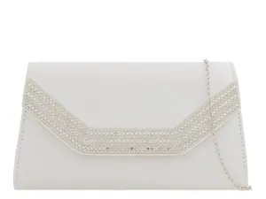 White Embellished Trim Envelope Clutch Bag