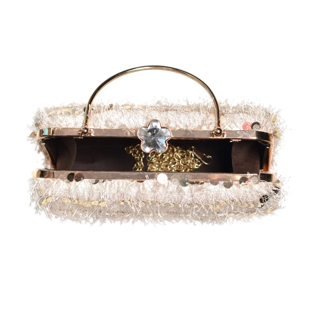White Sequins Fabric Party Clutch