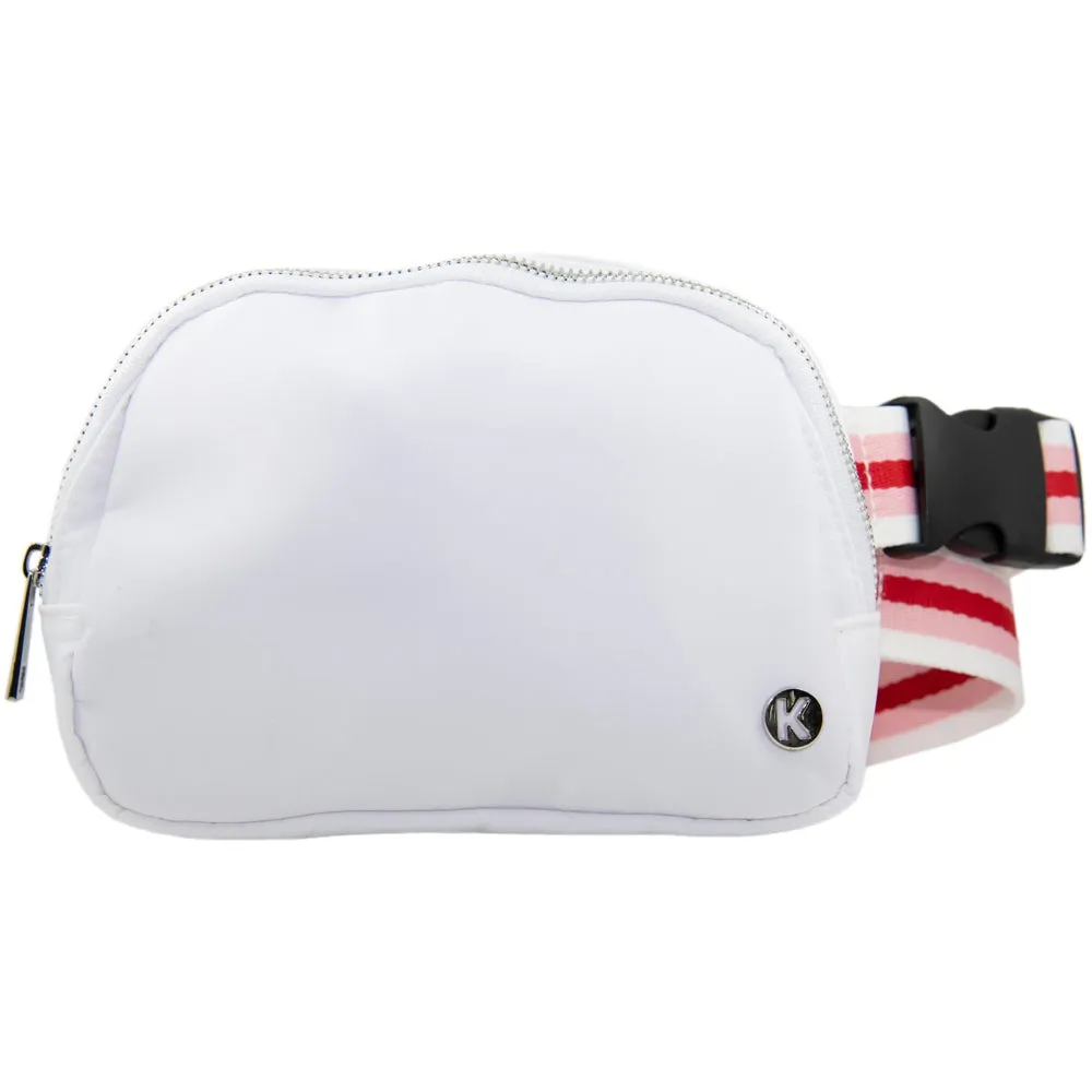 White Solid Wholesale Belt Bag with Striped Strap