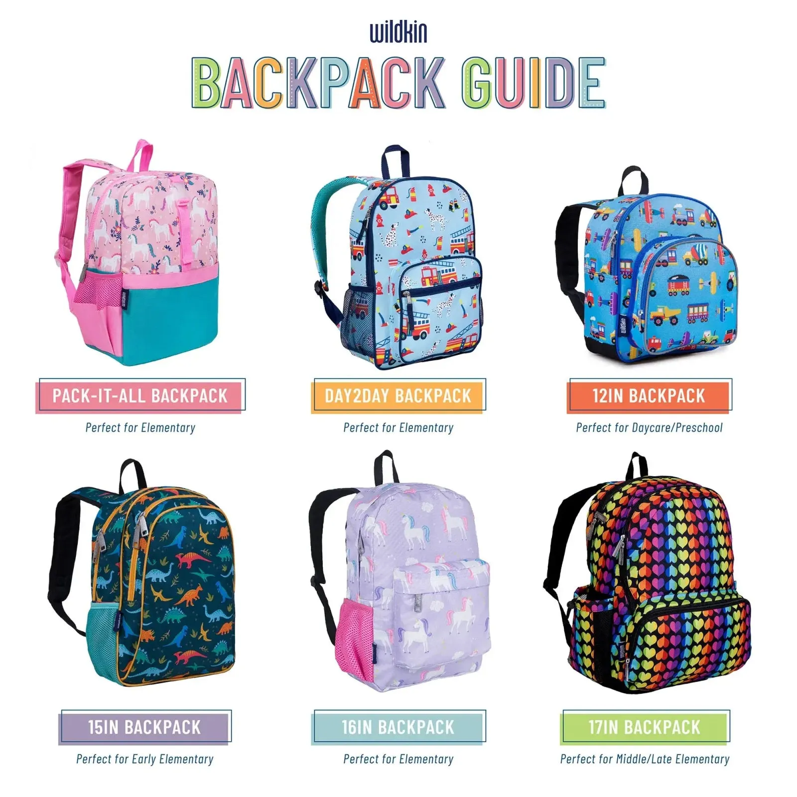 Wildkin Girls 15 Inch Pink Horses School Backpack