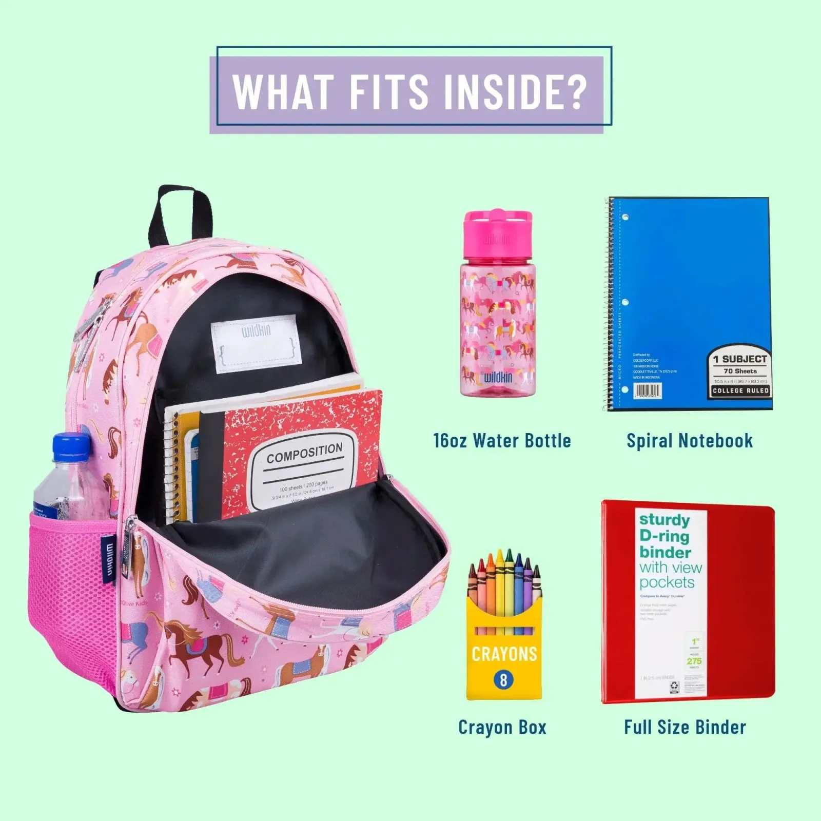 Wildkin Girls 15 Inch Pink Horses School Backpack