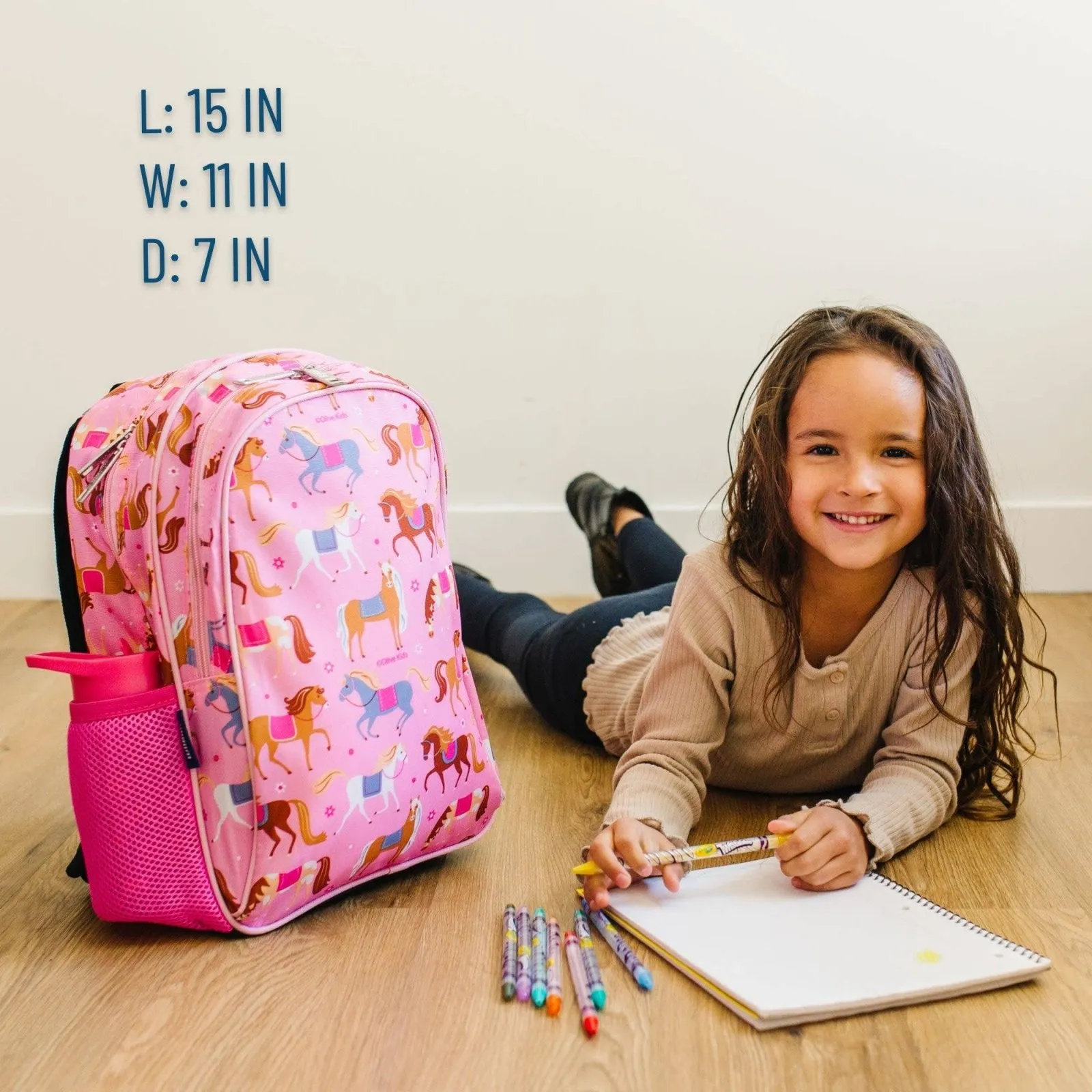 Wildkin Girls 15 Inch Pink Horses School Backpack