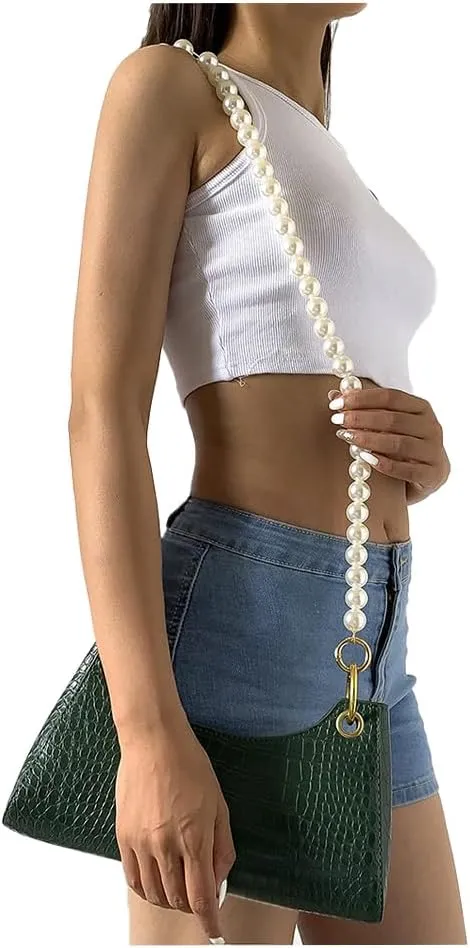 Wiwpar Long Pearl Handbag Chains Shoulder Cross Body Bag Chain Straps Purse Replacement Chain with Buckles