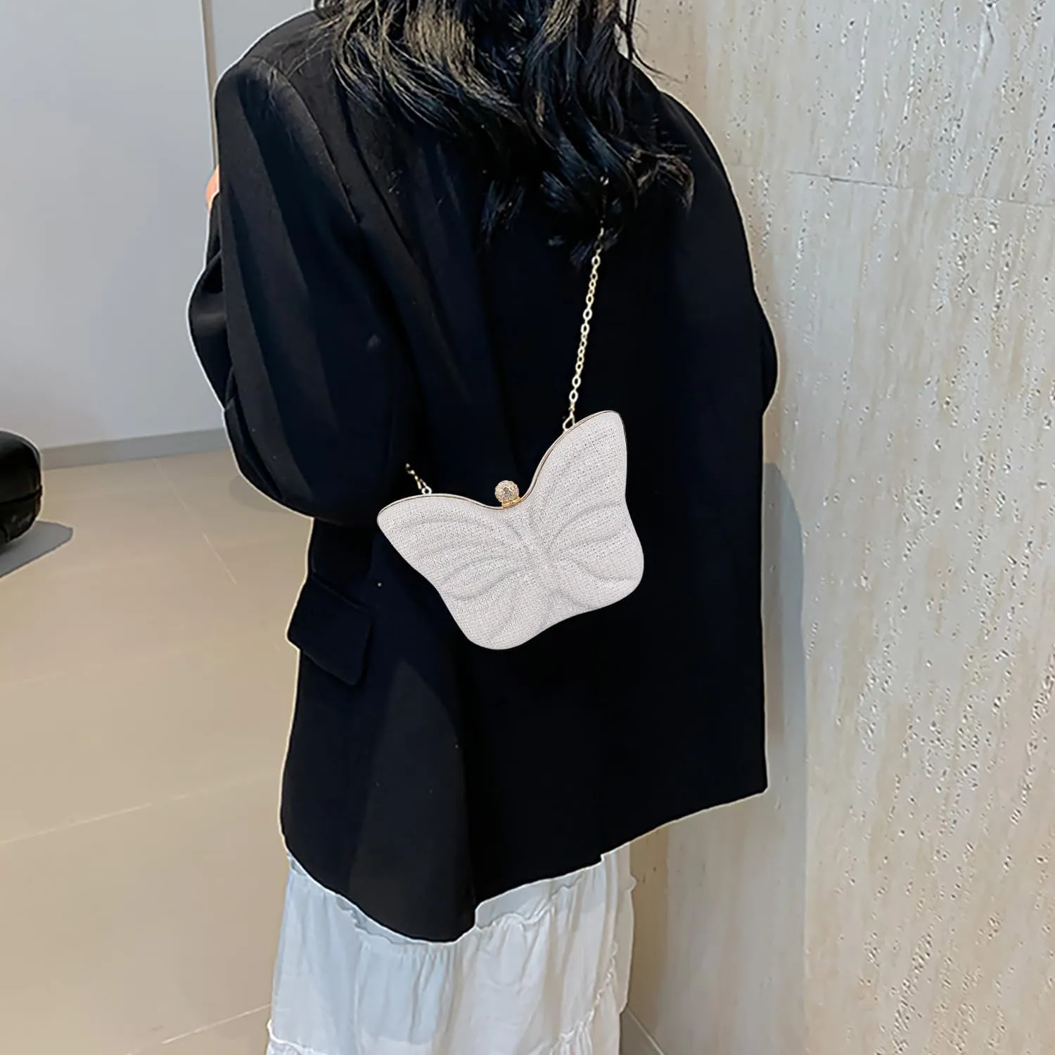Women Elegant Butterfly Clutches Glitter Evening Bag Shoulder Bag Party Wedding Cocktail Prom Handbags