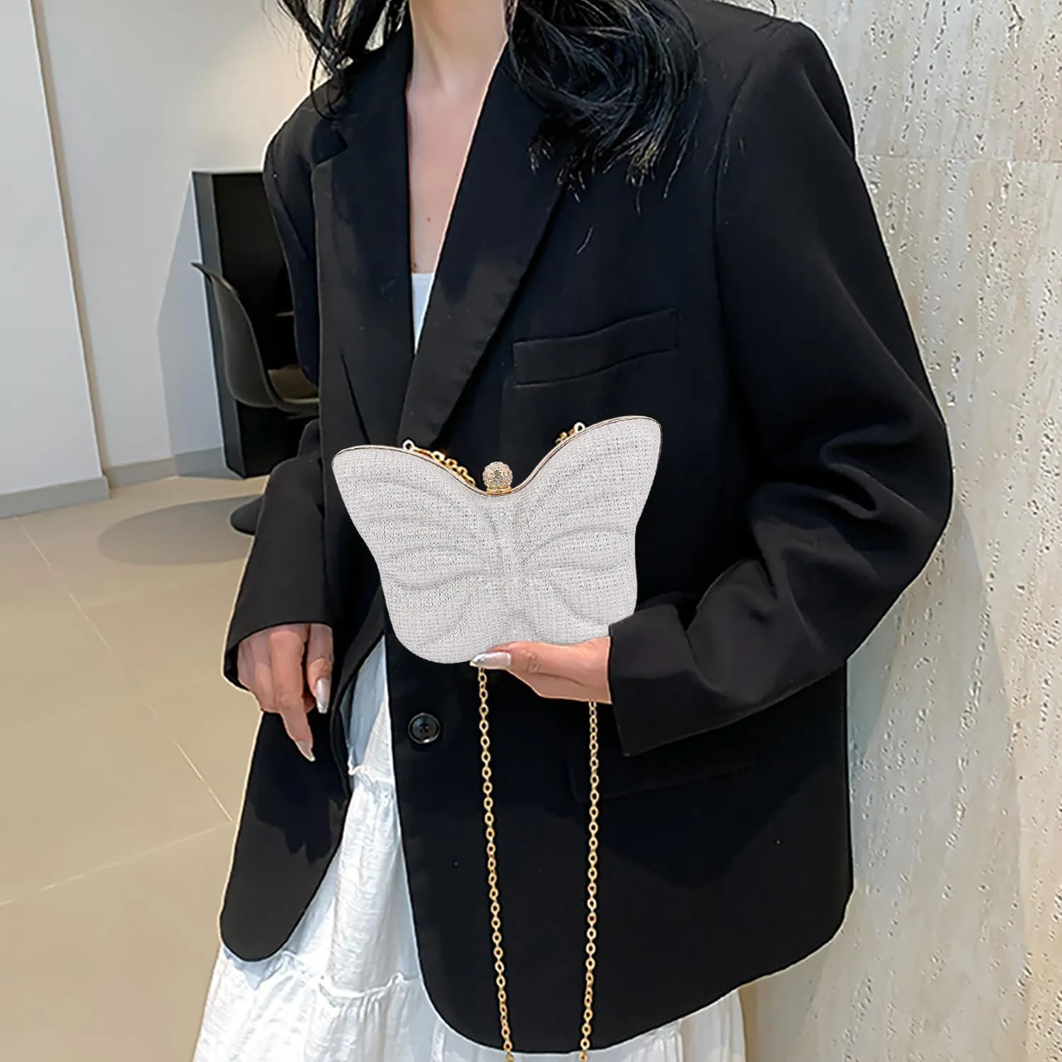 Women Elegant Butterfly Clutches Glitter Evening Bag Shoulder Bag Party Wedding Cocktail Prom Handbags