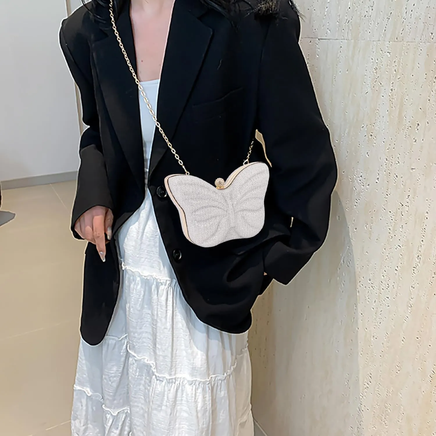 Women Elegant Butterfly Clutches Glitter Evening Bag Shoulder Bag Party Wedding Cocktail Prom Handbags