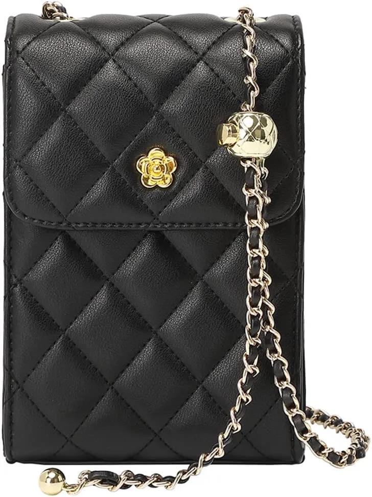 Women Quited Square Flap Shoulder Bag Fancy Chain Strap Clutch Purse Cross-body Satchel Handbag