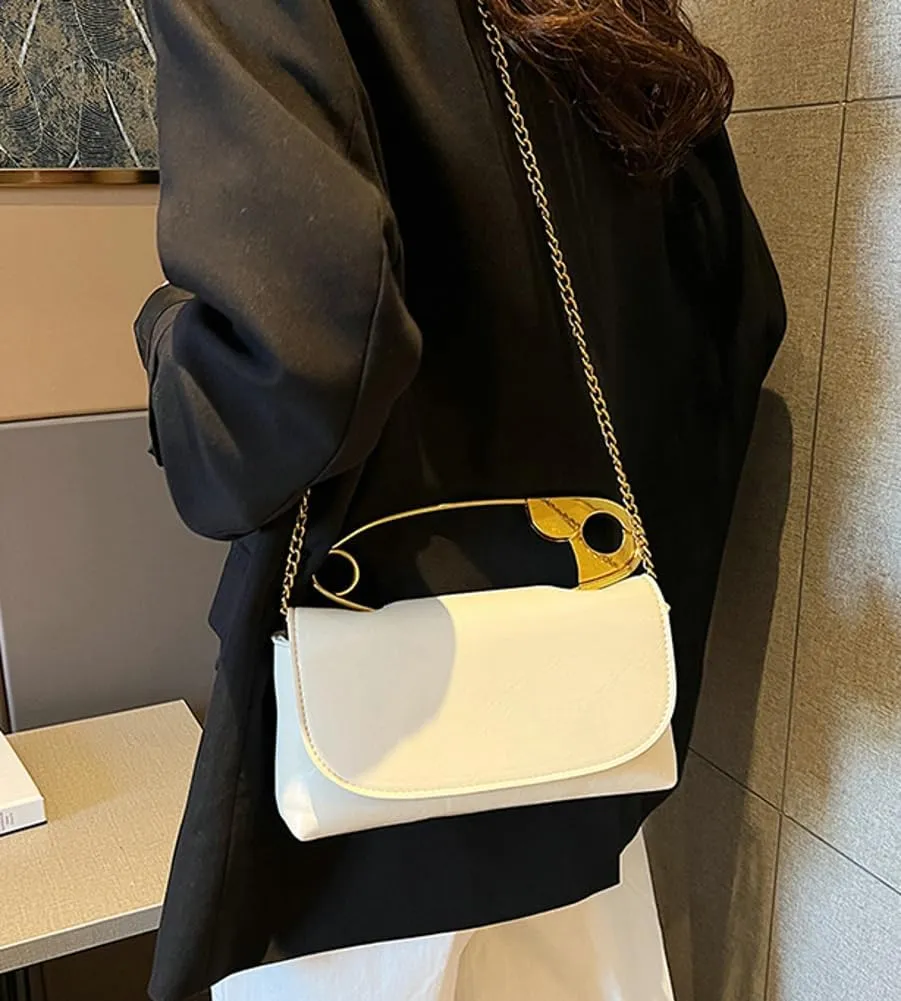 Women Vintage Chic Pin Shoulder Bag Chain Strap CrossBody Ladies Shoulder Purse