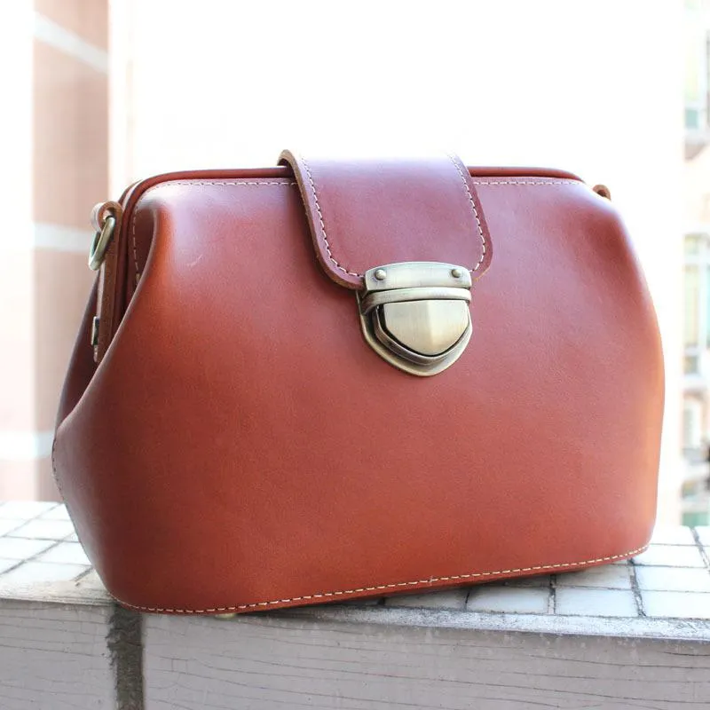 Womens Brown Leather Doctor Shoulder Purses Brown Doctor Crossbody Purses for Women