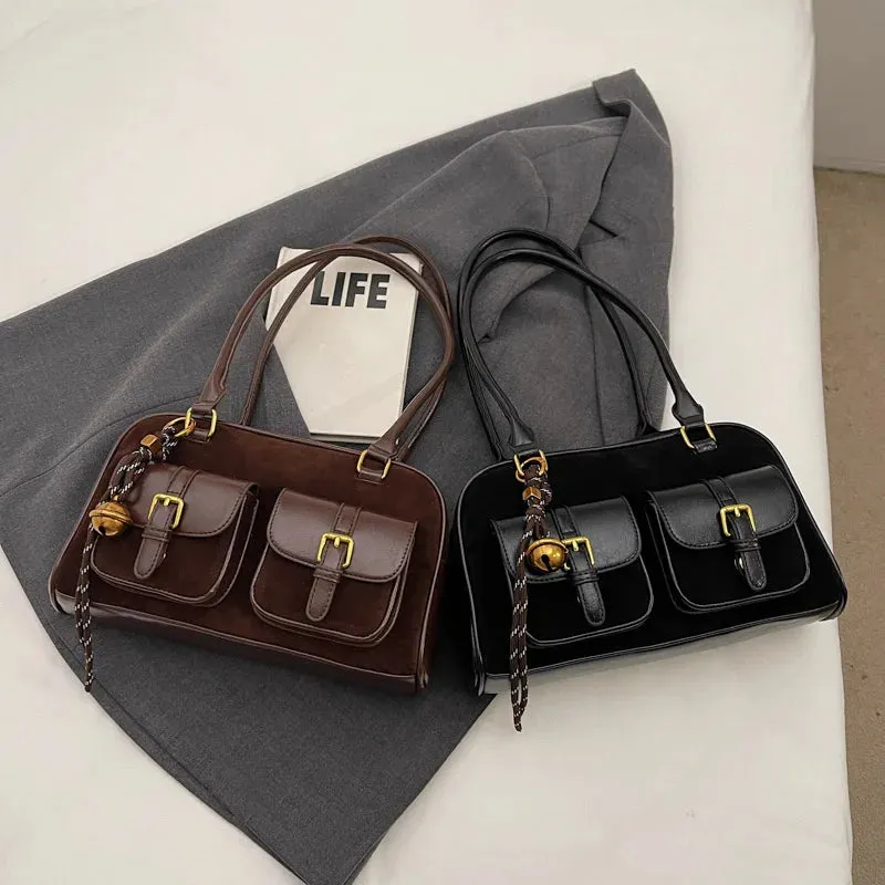 Women's Double Pocket Zipper Underarm Bag