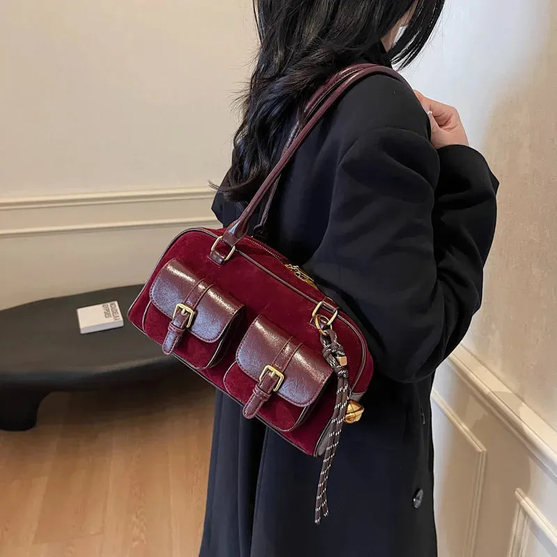 Women's Double Pocket Zipper Underarm Bag