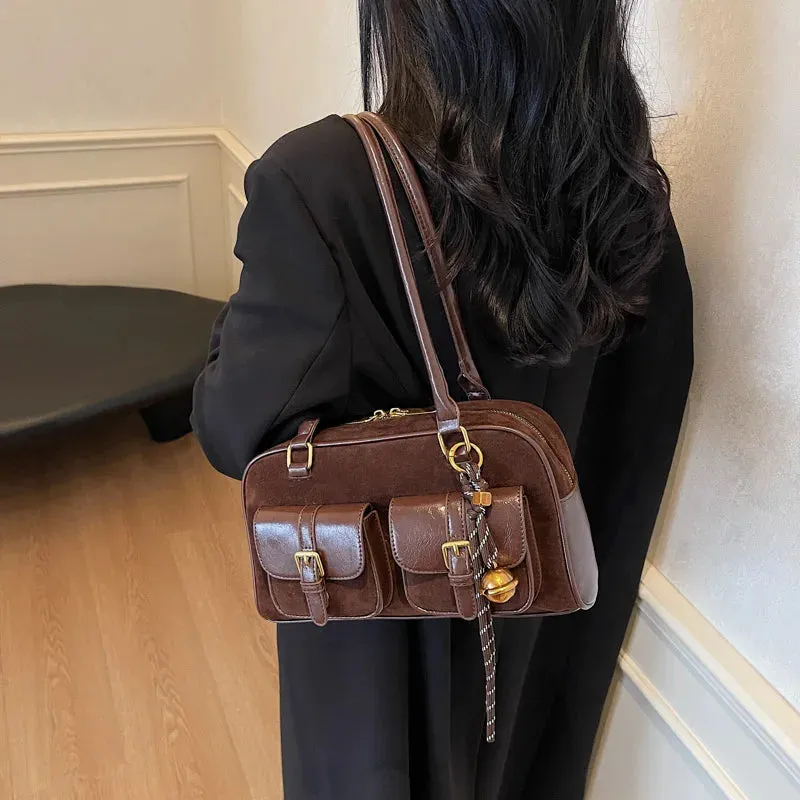 Women's Double Pocket Zipper Underarm Bag