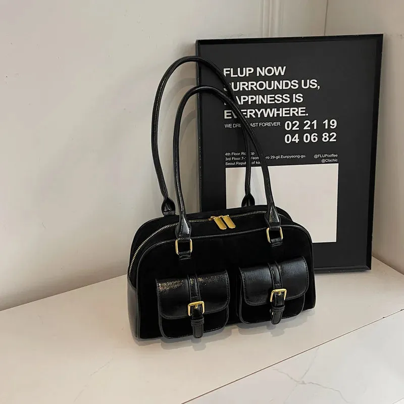 Women's Double Pocket Zipper Underarm Bag