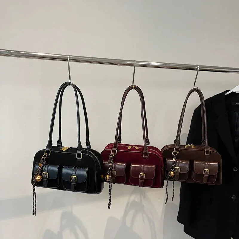 Women's Double Pocket Zipper Underarm Bag