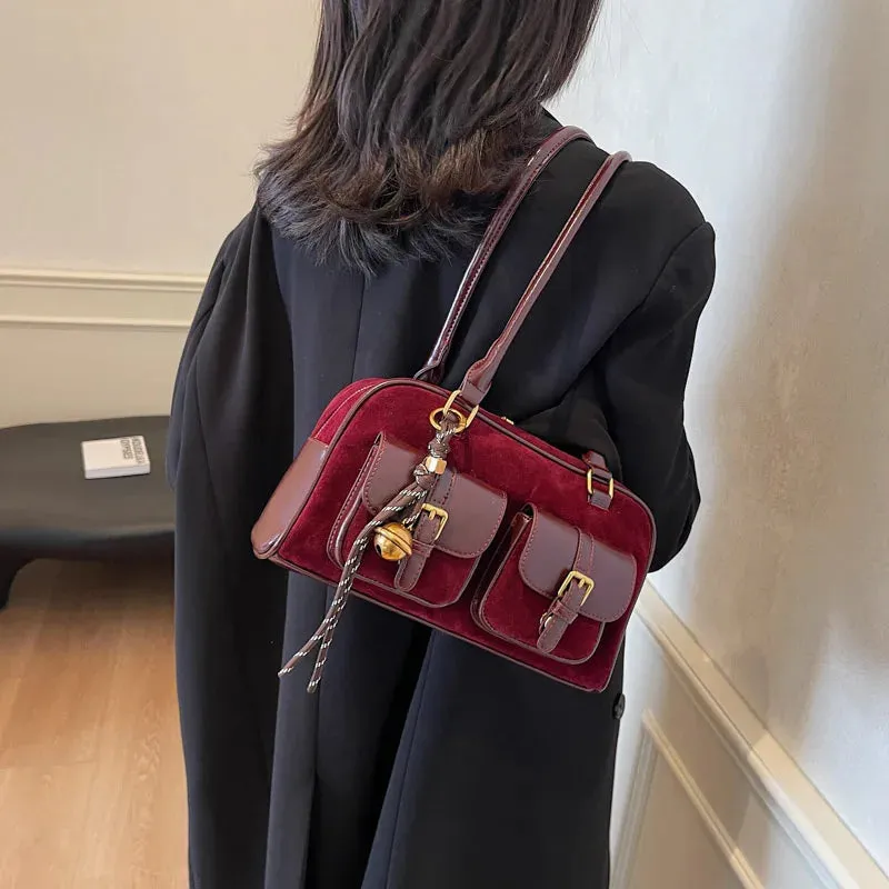 Women's Double Pocket Zipper Underarm Bag