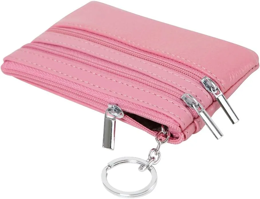 Women's Genuine Leather Coin Purse Mini Pouch Change Wallet with Keychain
