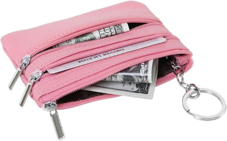 Women's Genuine Leather Coin Purse Mini Pouch Change Wallet with Keychain