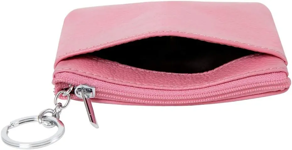 Women's Genuine Leather Coin Purse Mini Pouch Change Wallet with Keychain