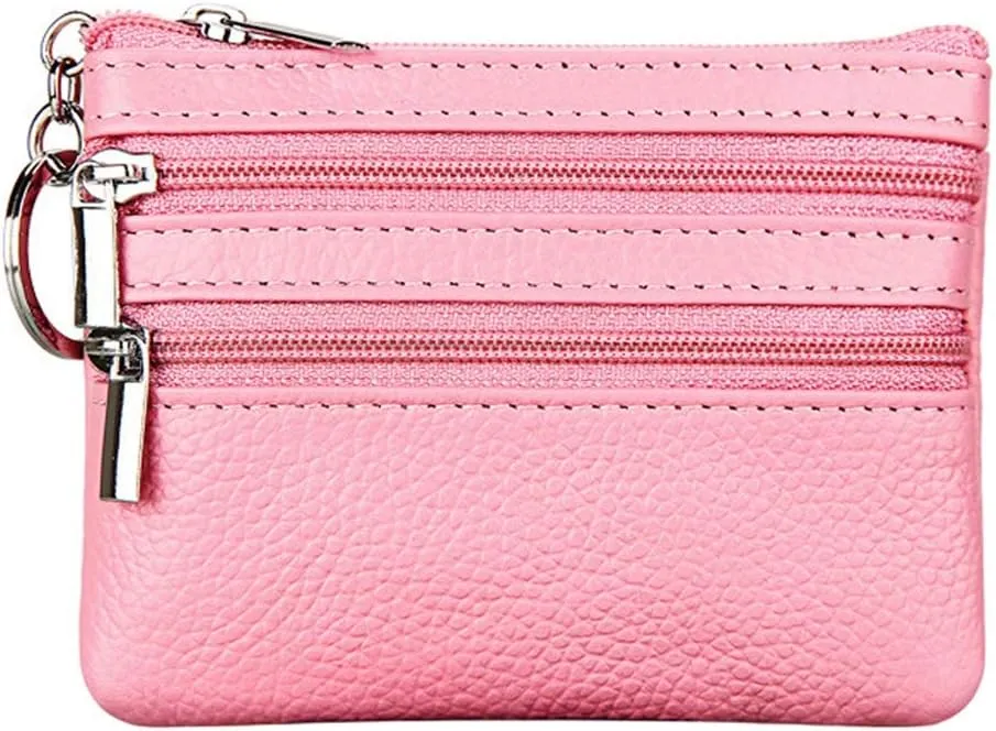 Women's Genuine Leather Coin Purse Mini Pouch Change Wallet with Keychain