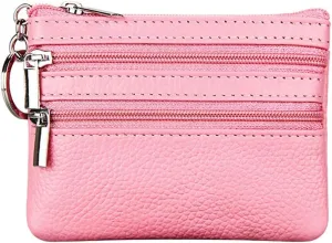 Women's Genuine Leather Coin Purse Mini Pouch Change Wallet with Keychain