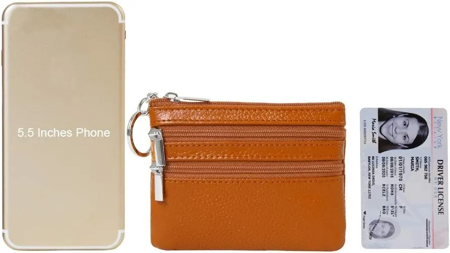 Women's Genuine Leather Coin Purse Mini Pouch Change Wallet with Keychain
