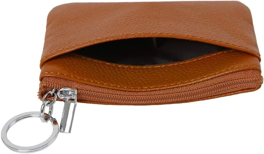 Women's Genuine Leather Coin Purse Mini Pouch Change Wallet with Keychain