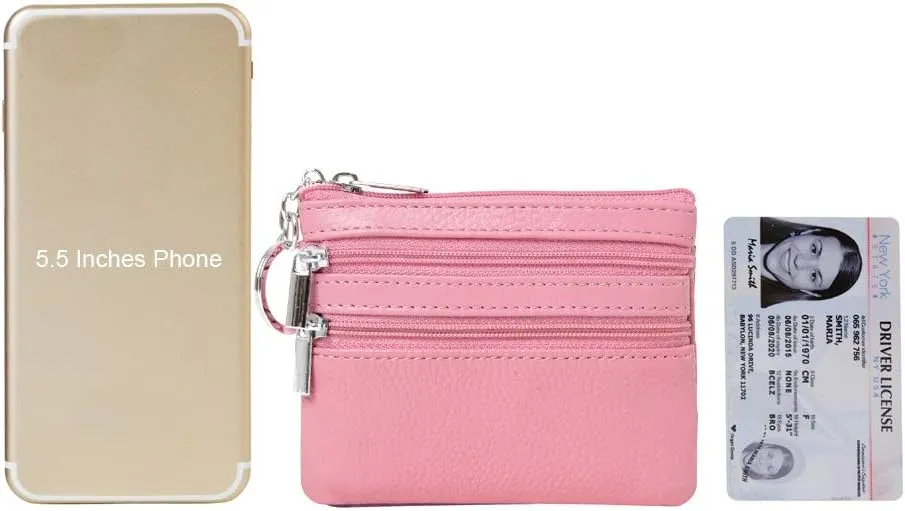 Women's Genuine Leather Coin Purse Mini Pouch Change Wallet with Keychain