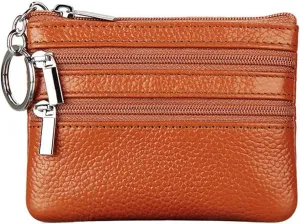 Women's Genuine Leather Coin Purse Mini Pouch Change Wallet with Keychain