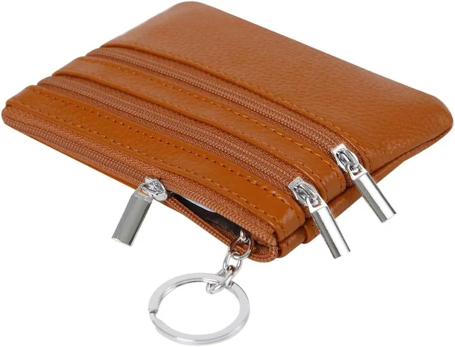 Women's Genuine Leather Coin Purse Mini Pouch Change Wallet with Keychain
