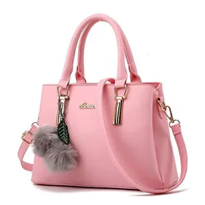 Women's Leather Handbag Tote Shoulder Bag Crossbody Purse (9 colors), Pink