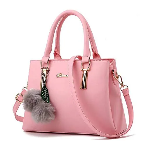 Women's Leather Handbag Tote Shoulder Bag Crossbody Purse (9 colors), Pink