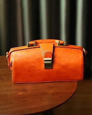 Womens Tan Leather Doctor Handbag Purses Vintage Handmade Doctor Crossbody Purse for Women