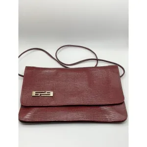 Women's Vintage Burgundy Snakeskin Flap Snap Button Cross Body Clutch Bag