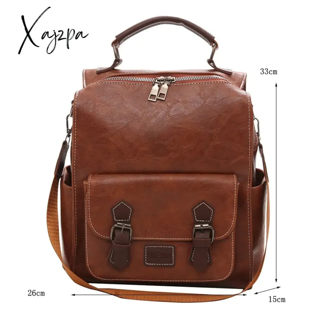 Xajzpa - Women&#39;s Backpack Vintage Pu Leather Daypack Brown Mochilas Para Mujer Casual Travel Bag Retro Student School Bag