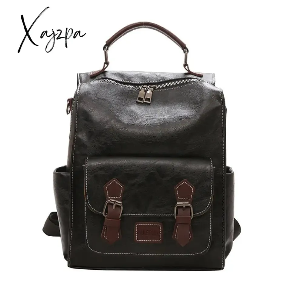 Xajzpa - Women&#39;s Backpack Vintage Pu Leather Daypack Brown Mochilas Para Mujer Casual Travel Bag Retro Student School Bag