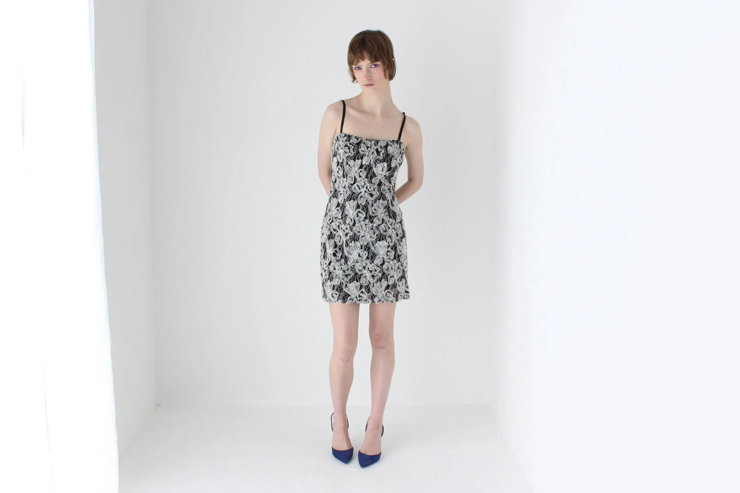 Y2K Embroidered 3D Ribbon Textured Mini Cocktail Dress