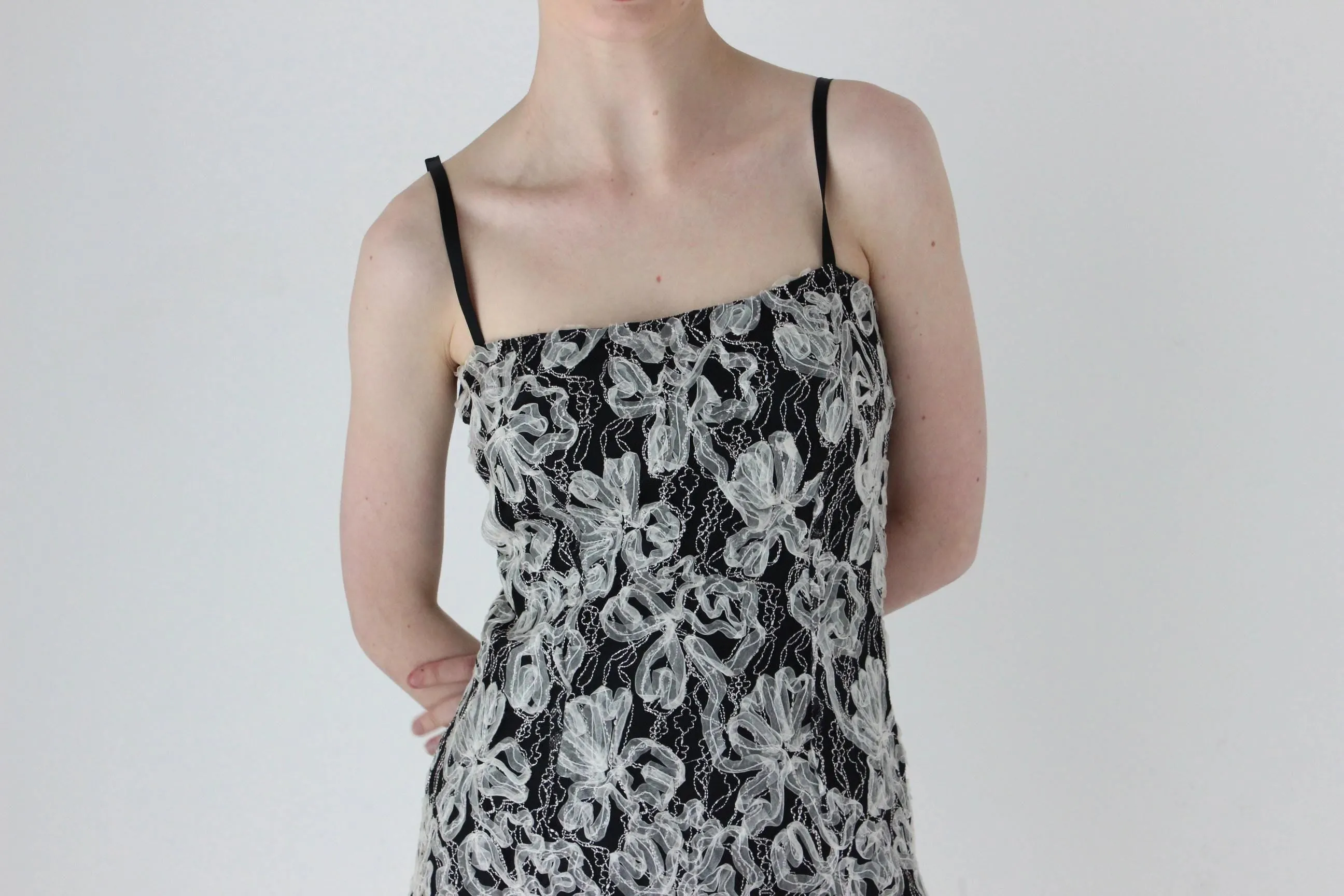 Y2K Embroidered 3D Ribbon Textured Mini Cocktail Dress
