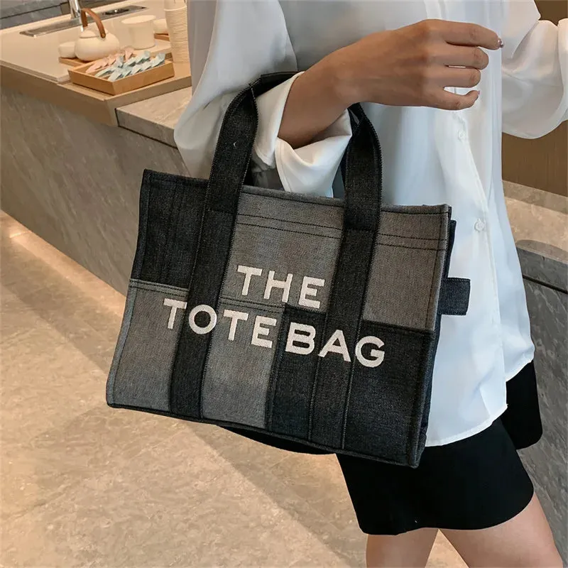 Y2K Patchwork Denim Tote – Designer Letters Shoulder & Crossbody Bag