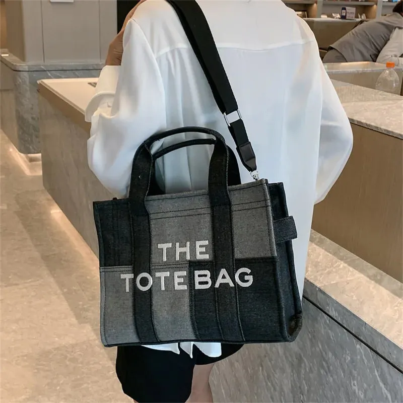 Y2K Patchwork Denim Tote – Designer Letters Shoulder & Crossbody Bag