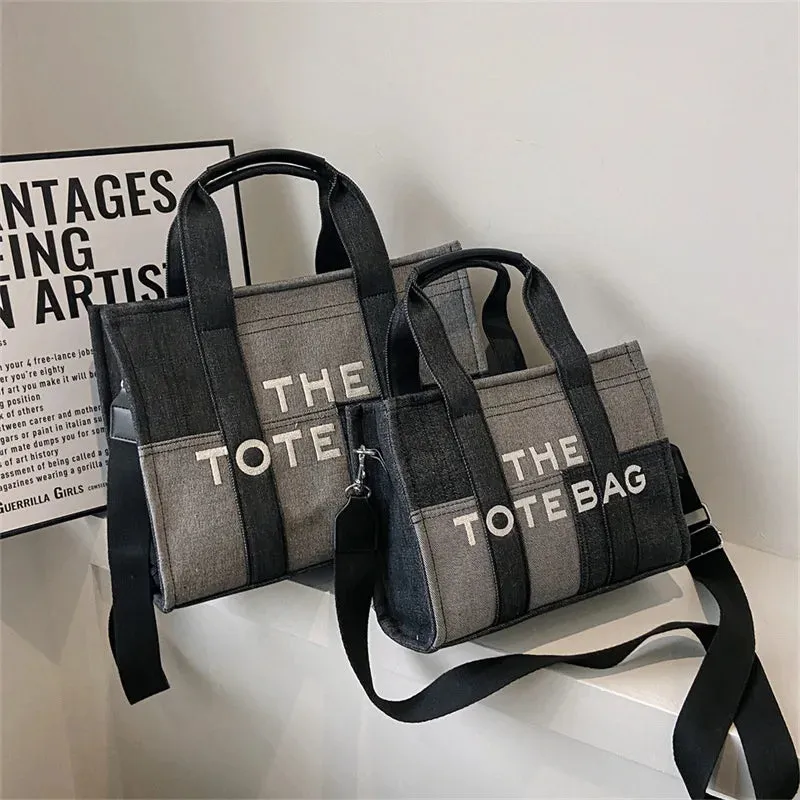 Y2K Patchwork Denim Tote – Designer Letters Shoulder & Crossbody Bag