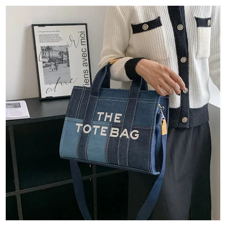 Y2K Patchwork Denim Tote – Designer Letters Shoulder & Crossbody Bag