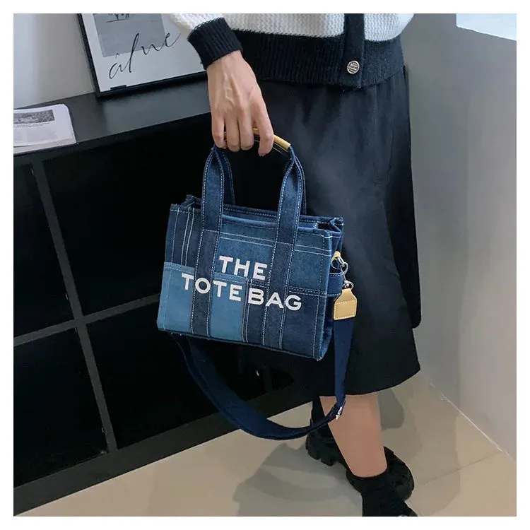 Y2K Patchwork Denim Tote – Designer Letters Shoulder & Crossbody Bag